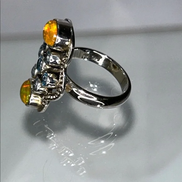 NWOT Genuine Ethiopian Opal Blue Topaz Gemstone Sterling Silver Ring Bohemian - Picture 10 of 11